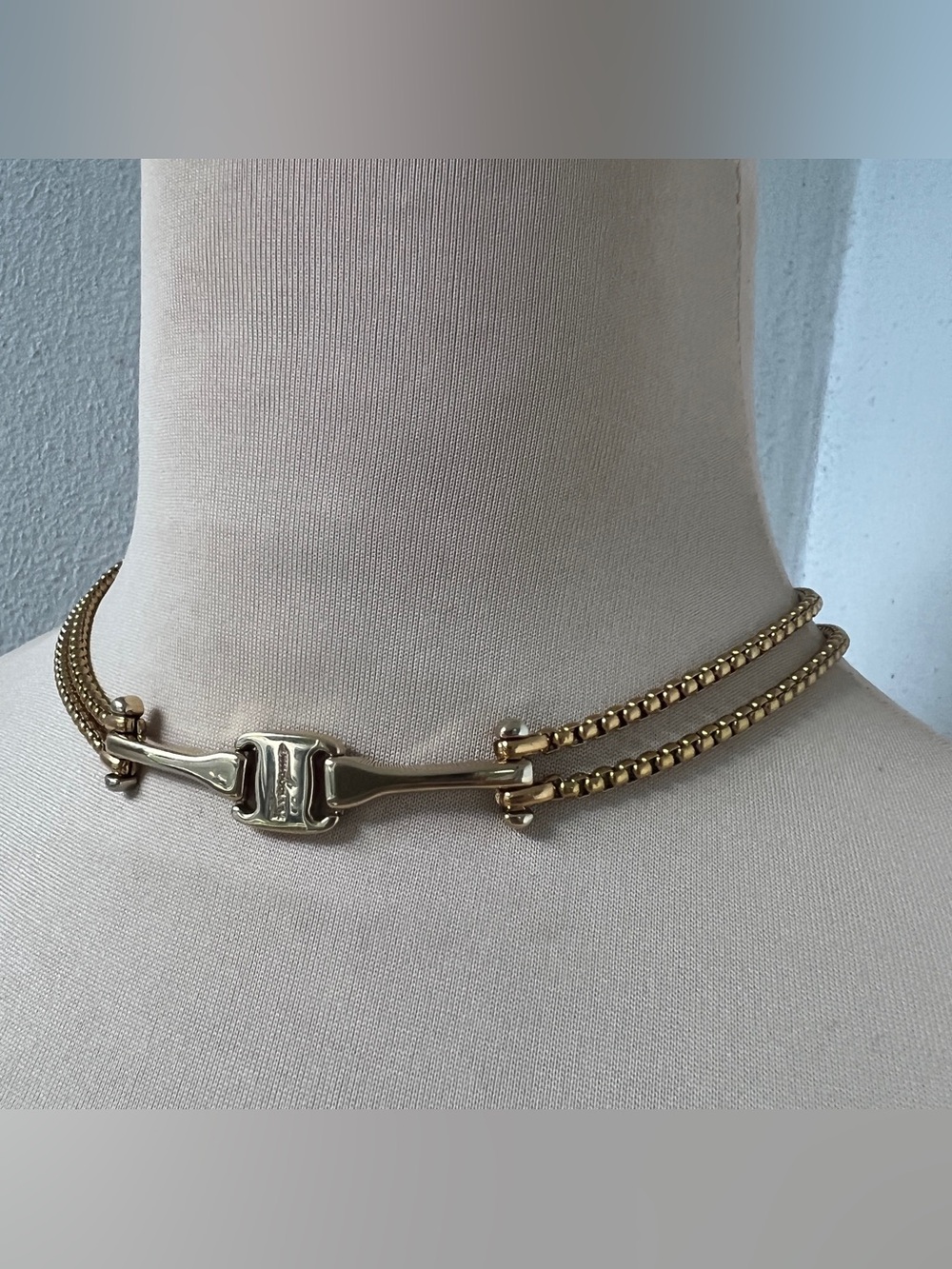 Custom Salvatore Ferragamo Vintage Hardware Choker Necklace in Gold | 15-16.5”